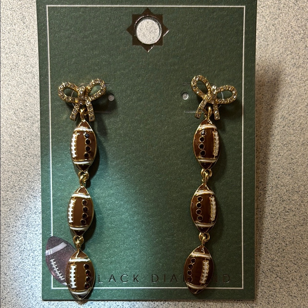 NWT Black Diamond Gold and Brown football Earrings w/rhinestone bow
